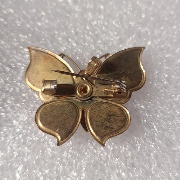 Vintage gold tone enamel orange black butterfly brooch pin / necklace pe… - Picture 9 of 17